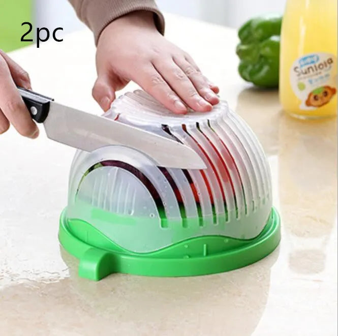 Creative Salad Cutter Bowl with lid and base, polypropylene plastic, blue colour, 13 cutting seams