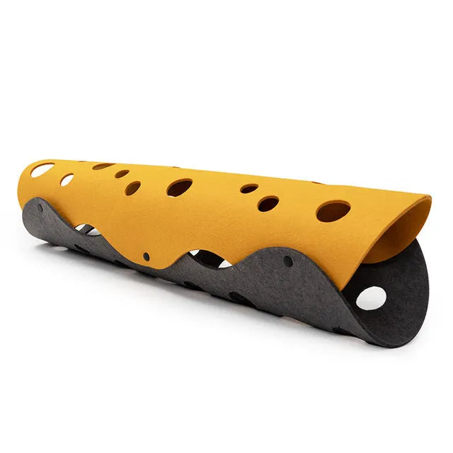 93cm felt cat tunnel in yellow, green, or blue with resin snap button and foldable cat channel shape