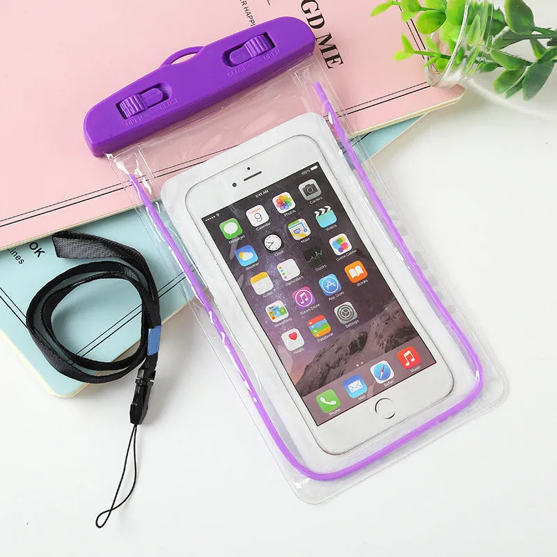Glow-in-the-dark waterproof phone bag in PVC and ABS, 19x10.5cm, for outdoor rain protection
