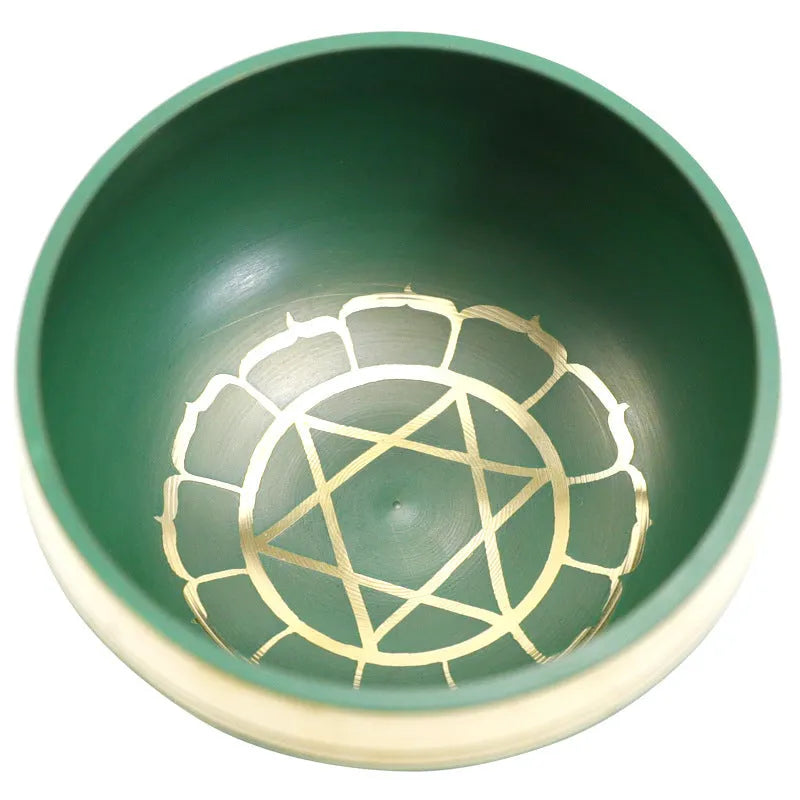 Handmade colourful Himalaya metal singing bowl and mallet, 7.8 cm in diameter.