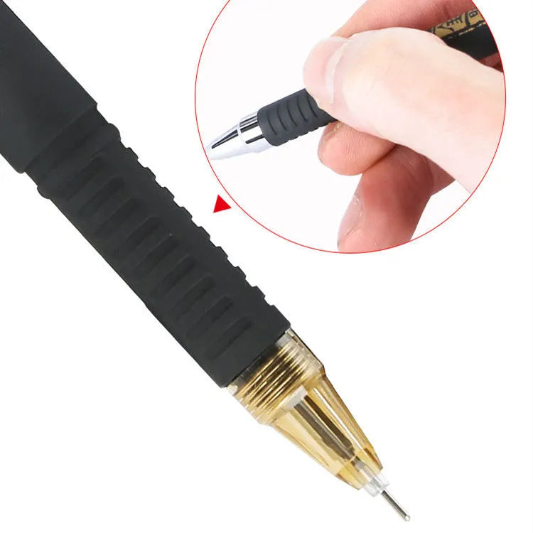 8-piece student gel pen set showing bullet tip and needle tip variants with carbon black quick-drying ink