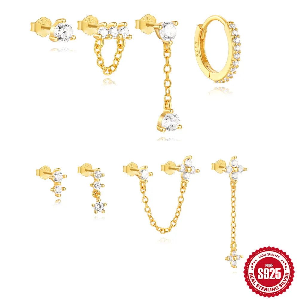 Sterling silver geometric clover petal earrings with electroplated gold finish for women