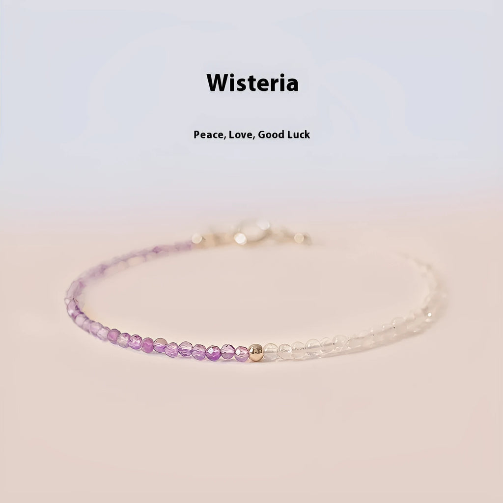 Purple crystal bracelet with 2mm beads in geometric rattan design