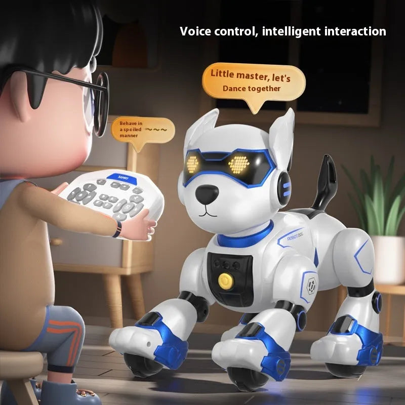 Intelligent robot dog toy in peach pink with voice control and gesture sensing features