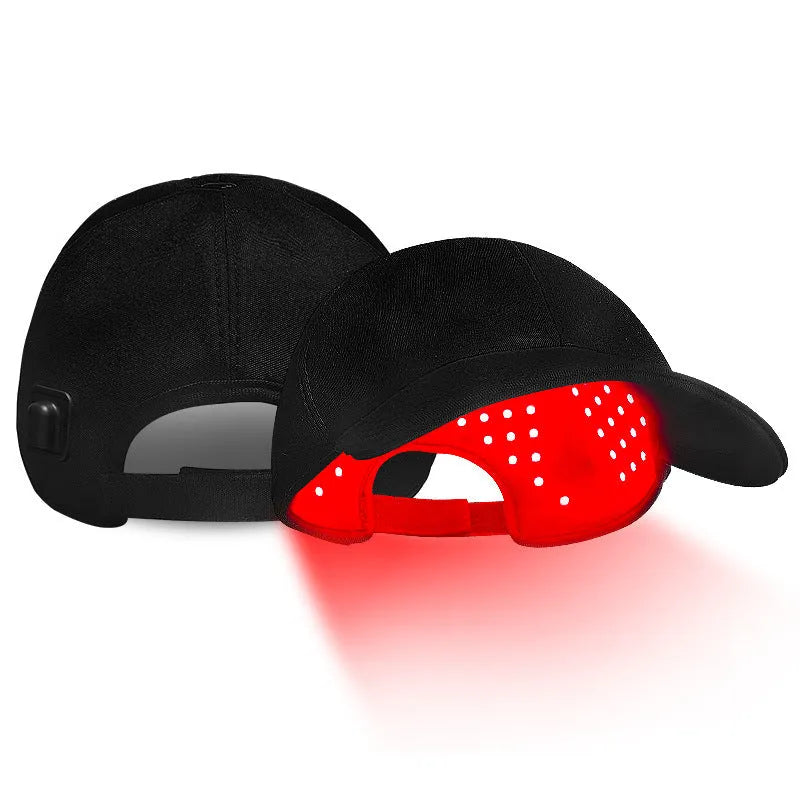 Black red light therapy cap with 180 LED bulbs for hair growth treatment
