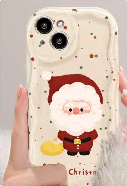 Silicone phone case with bracket, white cream colour with Christmas tree design, compatible with iPhone