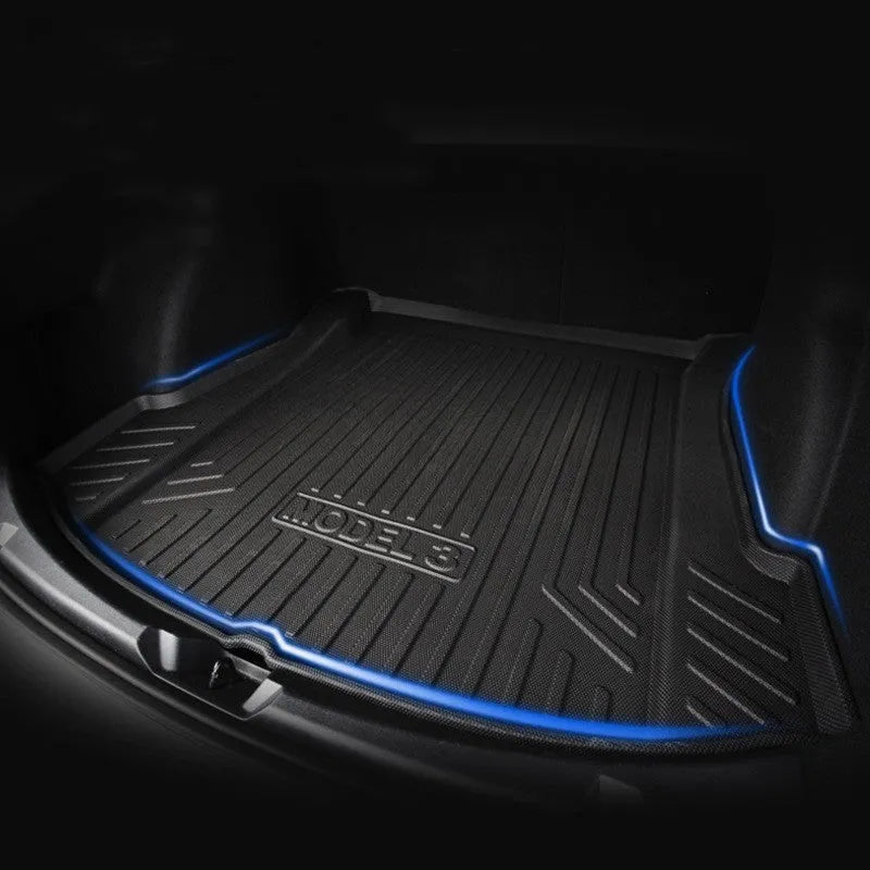 Rubber and TPE floor mats designed for Tesla Model 3, Model Y, Model X, and Model S vehicles