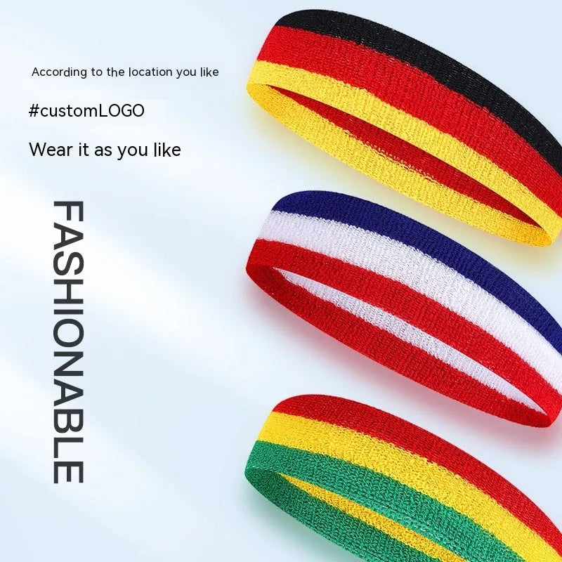 Multi-colour sports headband for adults in seven colour combinations including black red yellow