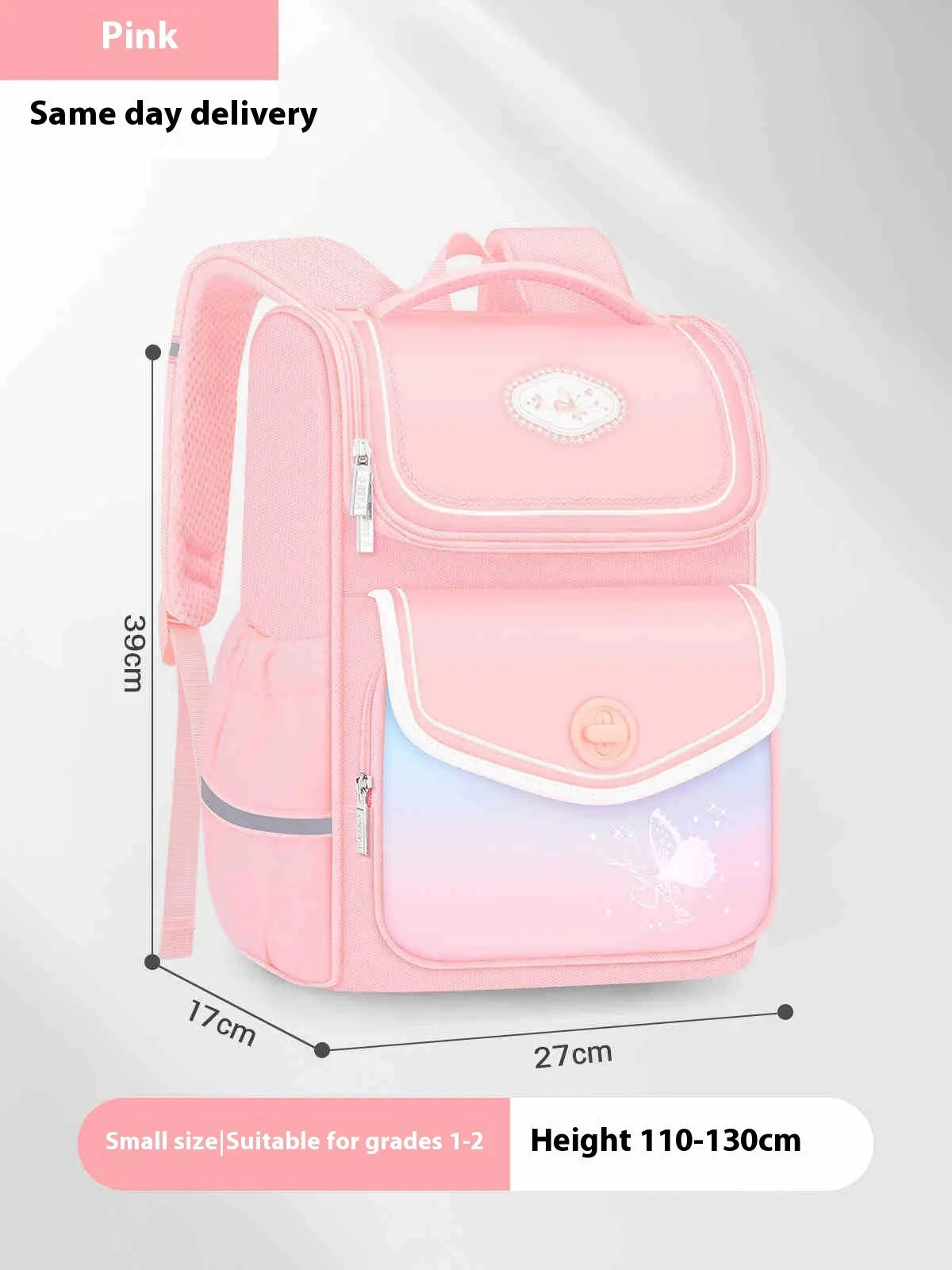 Pink waterproof girls school backpack with large capacity for primary school students