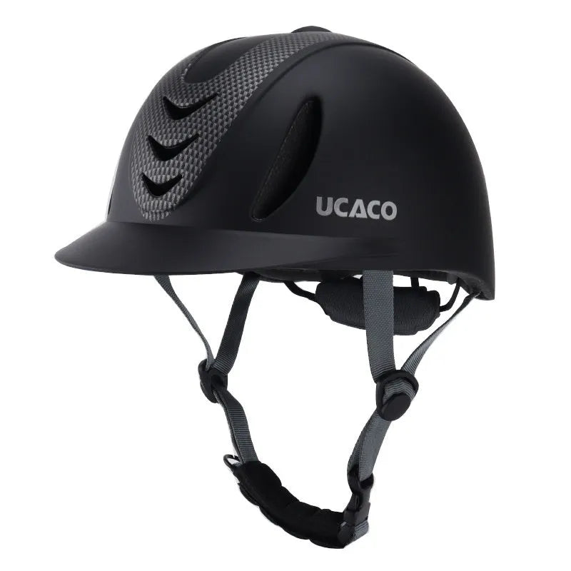 Breathable unisex riding helmet in carbon floral black, PC integrated moulding, equestrian protection helmet for adults and children