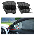Stretchy non-woven mesh car side window sunshade installed on a vehicle door