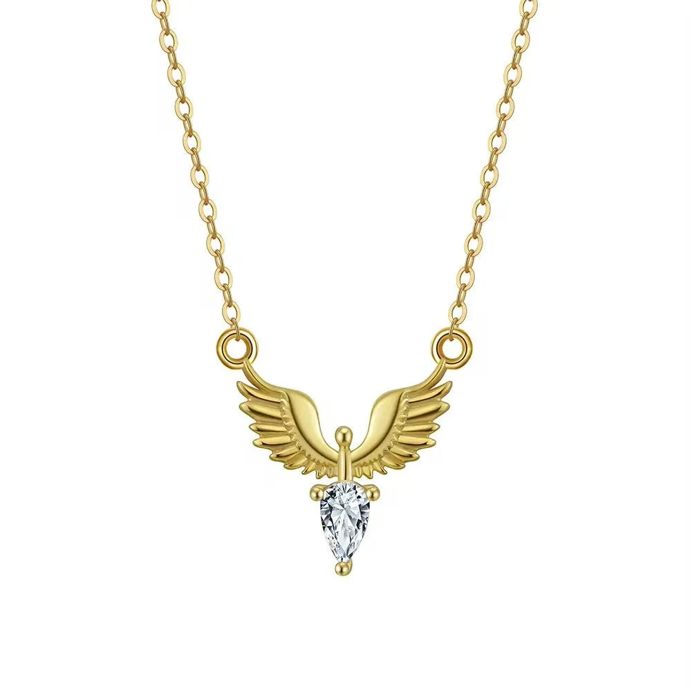 Sterling silver eagle pendant necklace with adjustable O-ring chain in gold plating.
