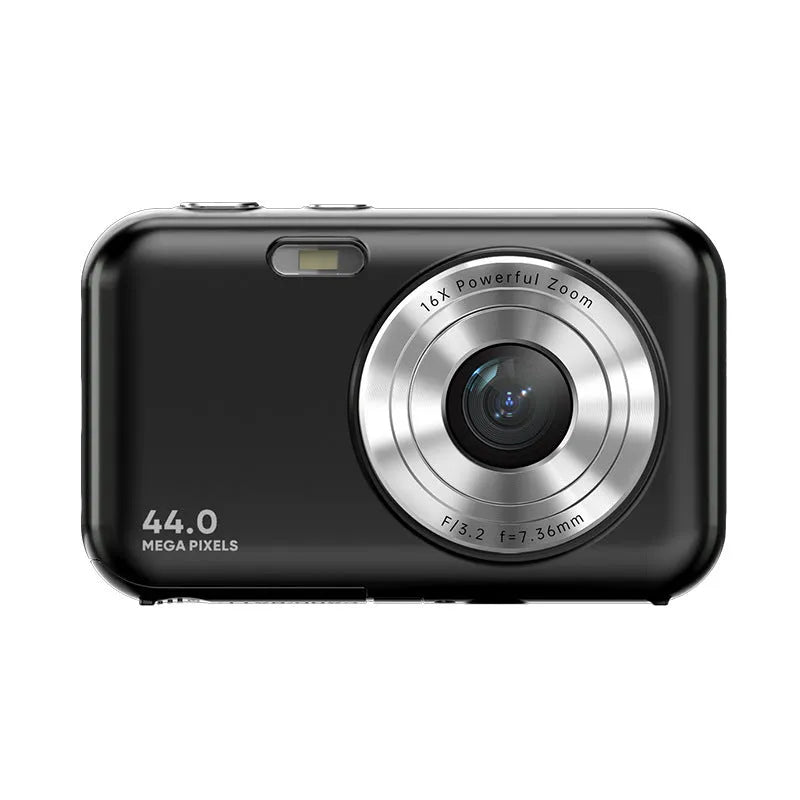 Colourful children's digital camera showing 2.4-inch screen, available in black, green, pink, and purple.