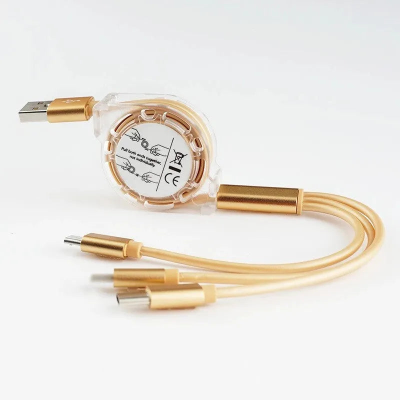 One For Three telescopic data cable 120cm with Apple Android Type-C connectors in multiple colours