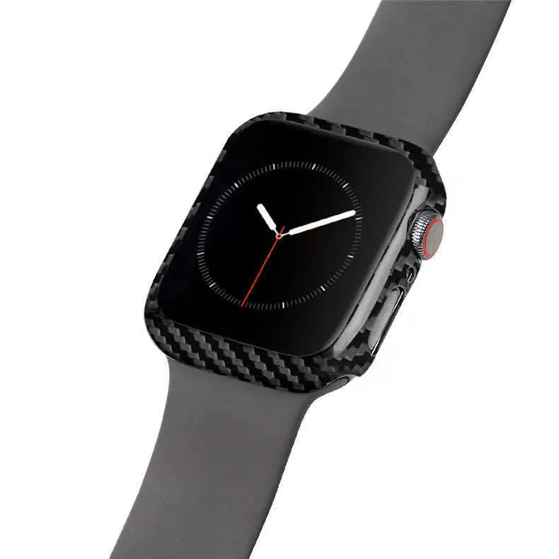 Apple Watch Series 4 half-wrap leather case in carbon fibre with bright black finish