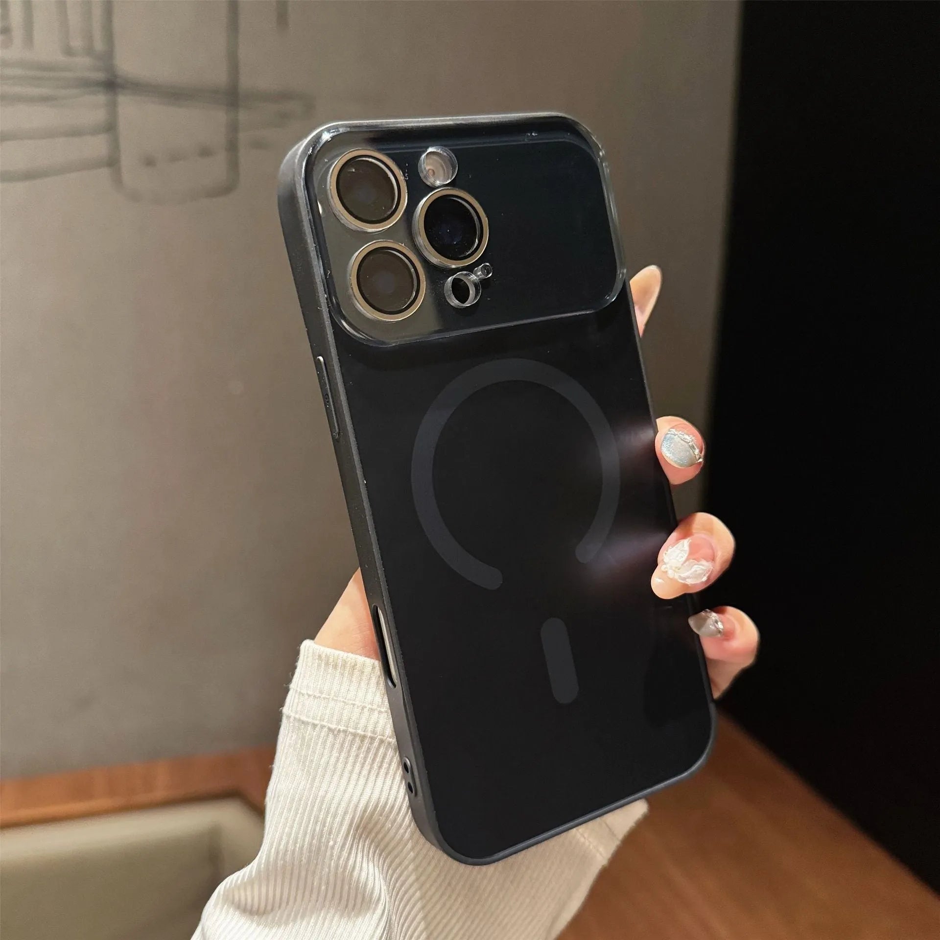 Frosted magnetic phone case with large window, shockproof, for iPhone 11-17 series, available in five colours