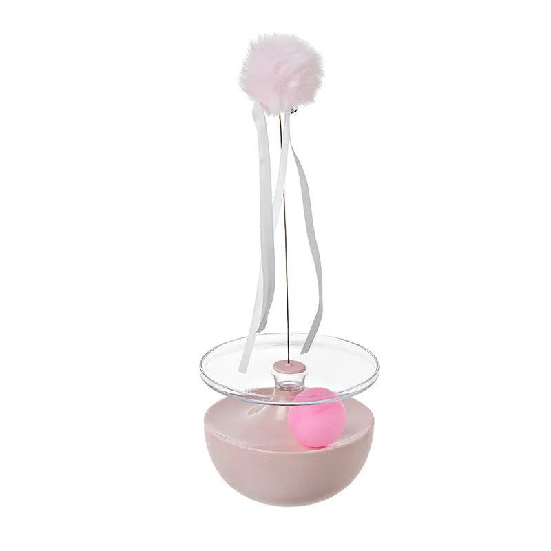 Self-congratulating stick tumbler cat toy in white HIPS+PC plastic on floor