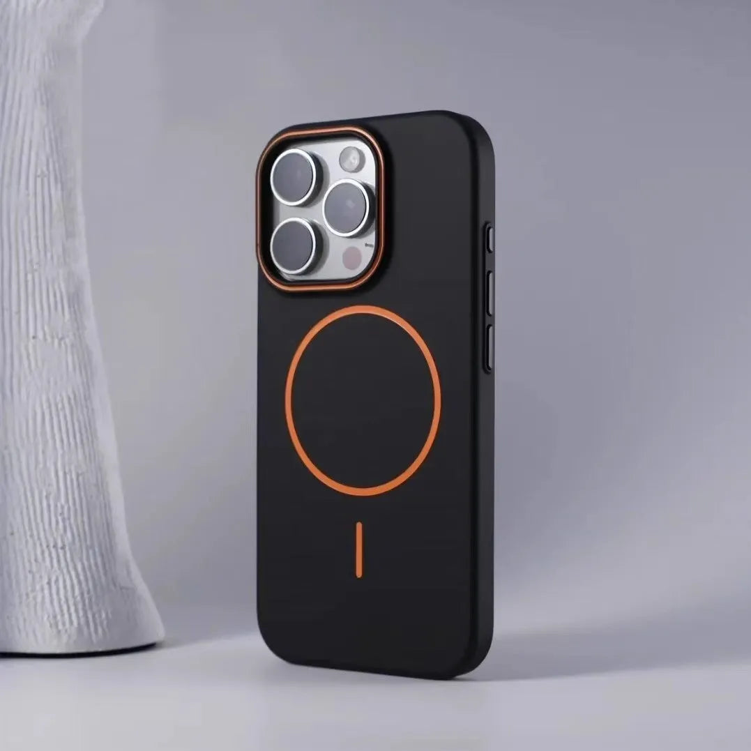 iPhone 16 frosted PC magnetic phone case with invisible bracket, black colour, hard shell protective sleeve for Apple iPhone 16 series