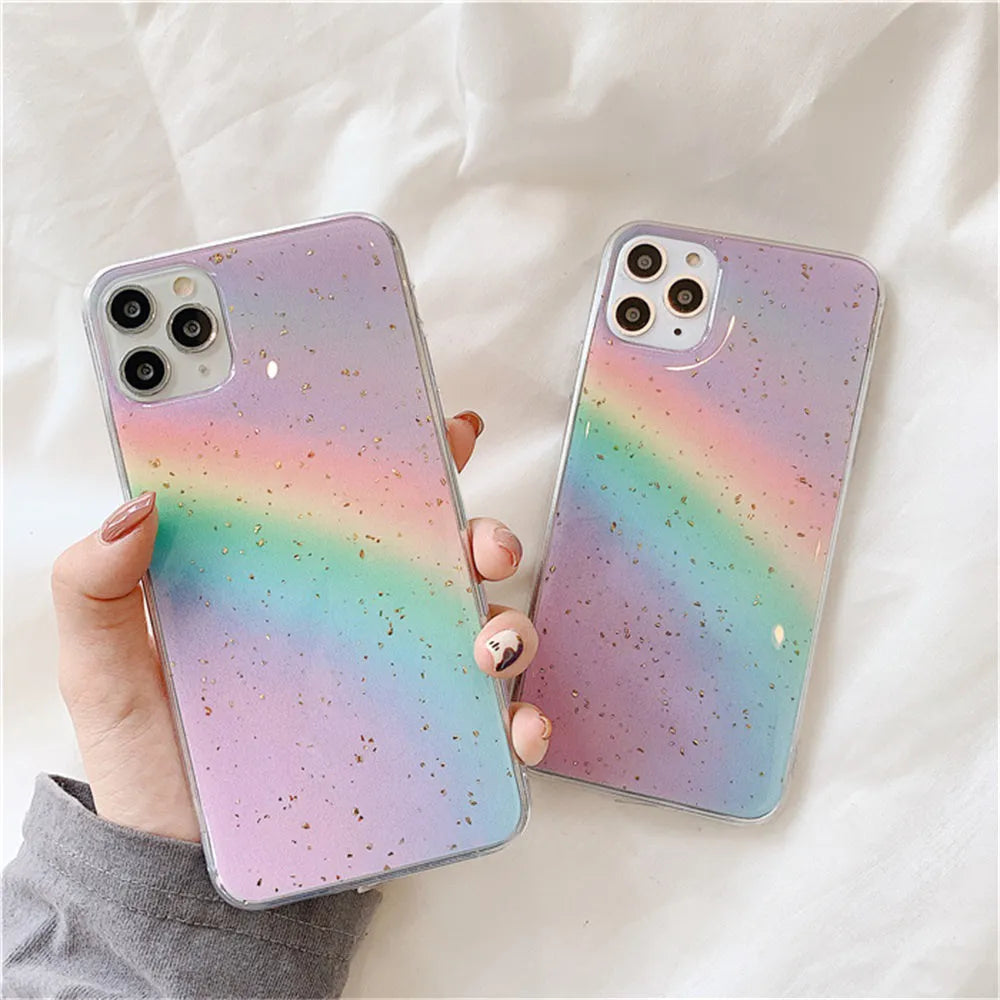 Rainbow gradient iPhone case with stripes in Japanese Korean style
