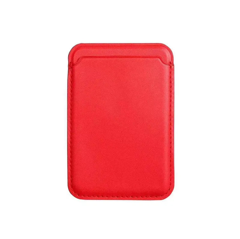 Black PU leather iPhone case with a magnetic card holder slot on the back.