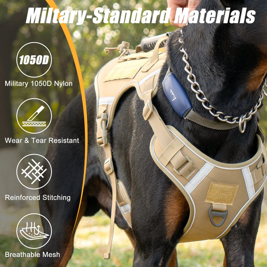 Tactical dog chest harness with rope leash in polyester with reflective strips