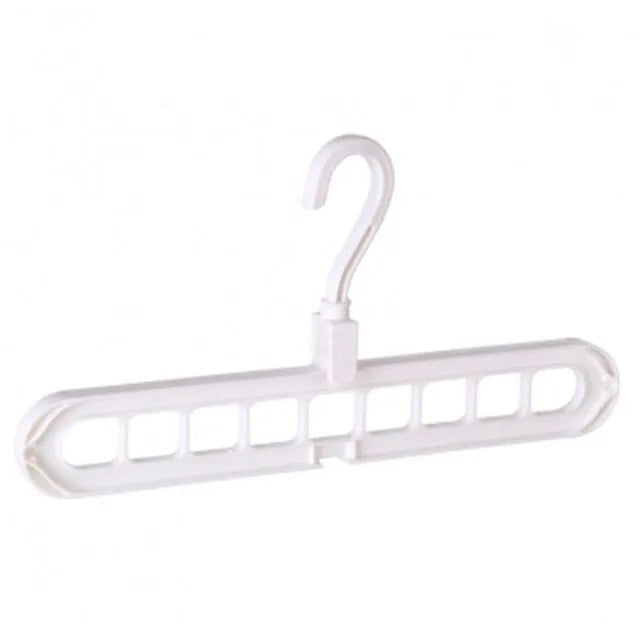 Plastic clothes hanger organiser with rotating hook in various colour options on white background