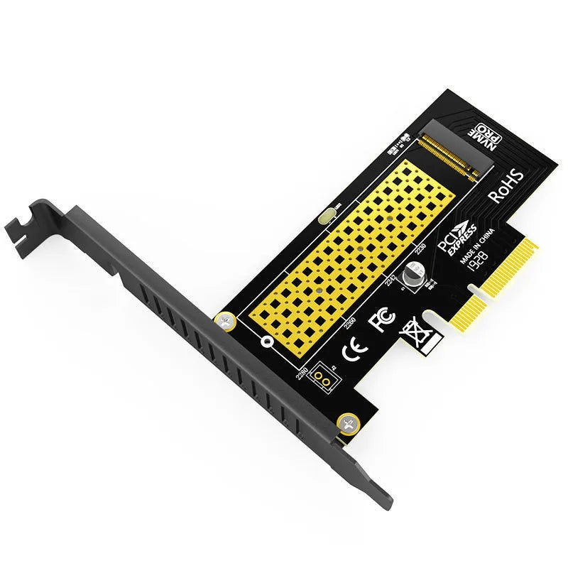 Jiayi SK4 M.2 NVMe adapter card with immersion gold PCBA and LED indicator placed in PCIe slot