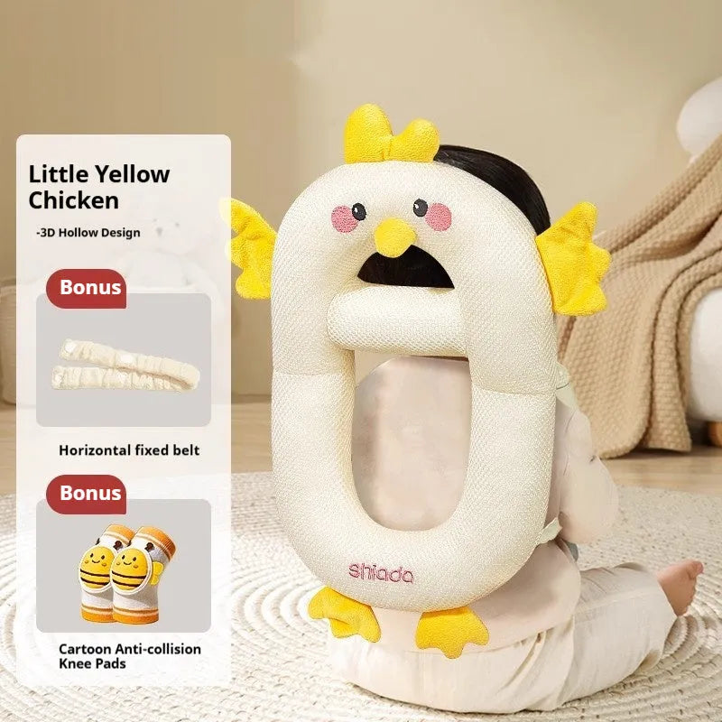 Baby anti-collision pillow and kneepad set in cartoon dinosaur, bee, rabbit, and chicken designs