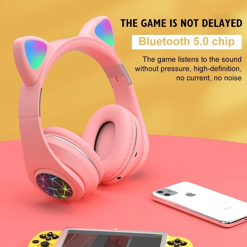 Cat ear wireless sports Bluetooth headset showing colour options