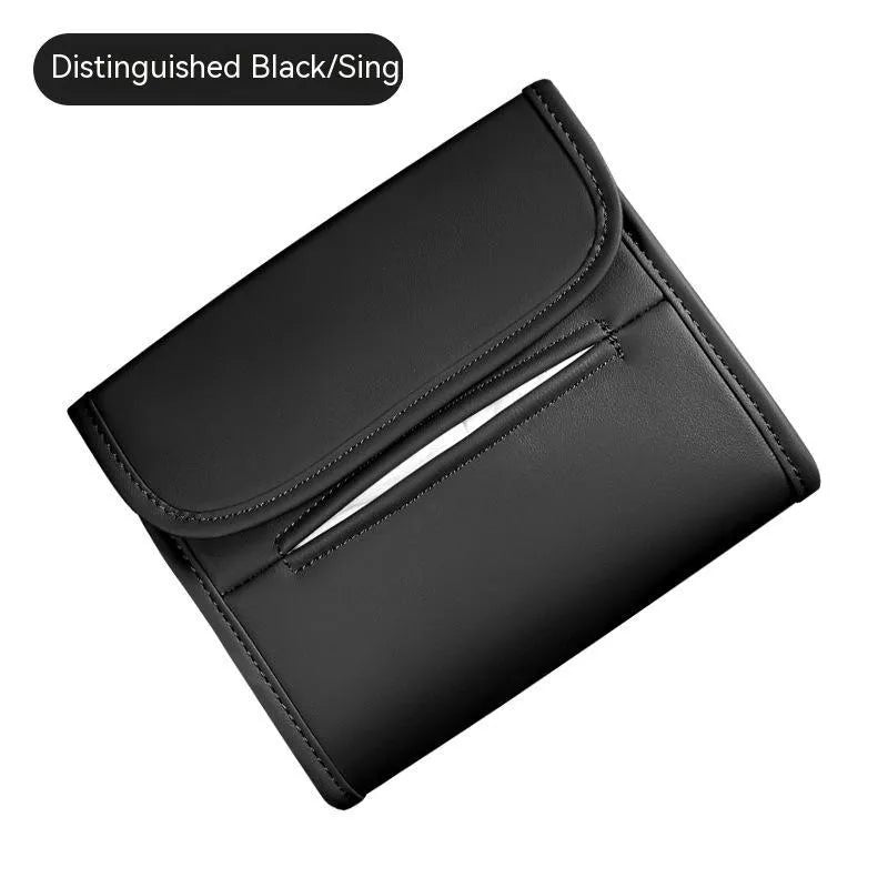 Leather car tissue box with elastic band mounting in five colour options