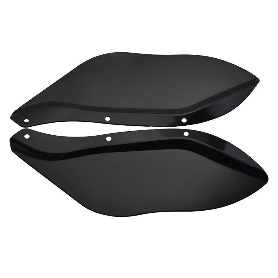 Pair of black and transparent ABS plastic side windshield head covers for Harley Davidson motorcycle.