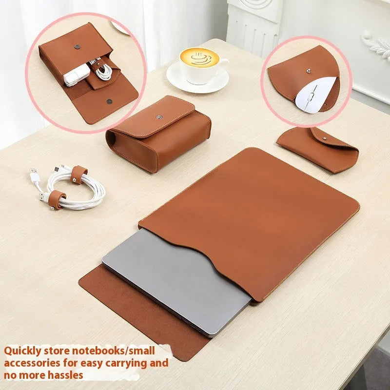Four-piece leather edge protector set for notebooks in multiple colours with lock edge design