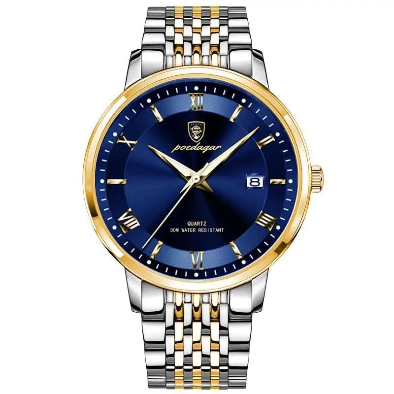 Men's waterproof luminous calendar quartz watch with precision steel case and mineral reinforced mirror
