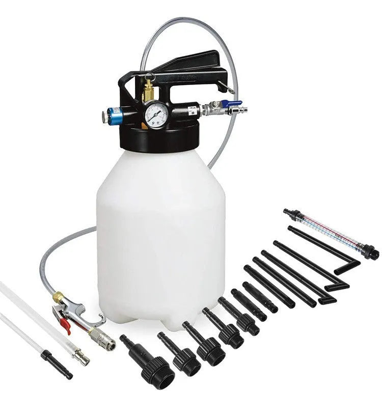 Pneumatic automatic transmission oil changer machine with 220W motor and steel tank.