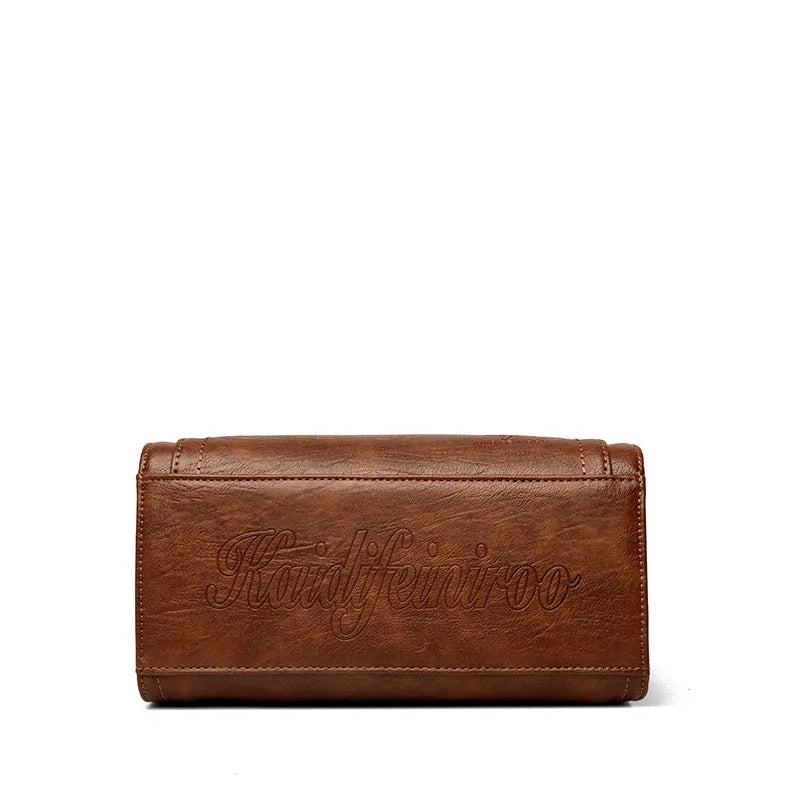 Women's retro style crossbody bag in soft PU leather with sandwich pocket, shown in six colour options