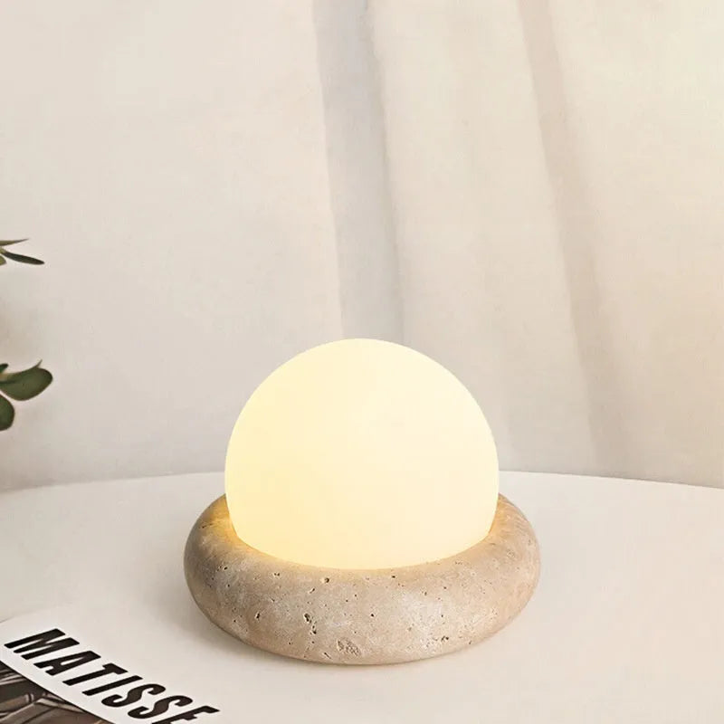 Cream modern bedside remote control night lamp with yellow cave stone rechargeable light