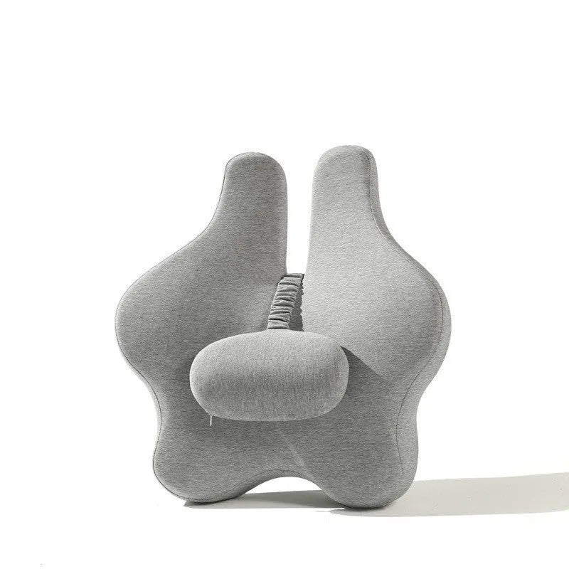 Black memory foam lumbar support cushion for car seat measuring 50cm by 47cm.