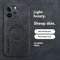 Magnetic sheepskin iPhone case in Graphite Black with built-in magnetic ring and all-inclusive drop-resistant PC shell