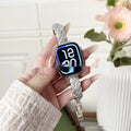Zinc alloy metal Apple watch strap in silver, rose gold, gold, black, and starlight colour options.