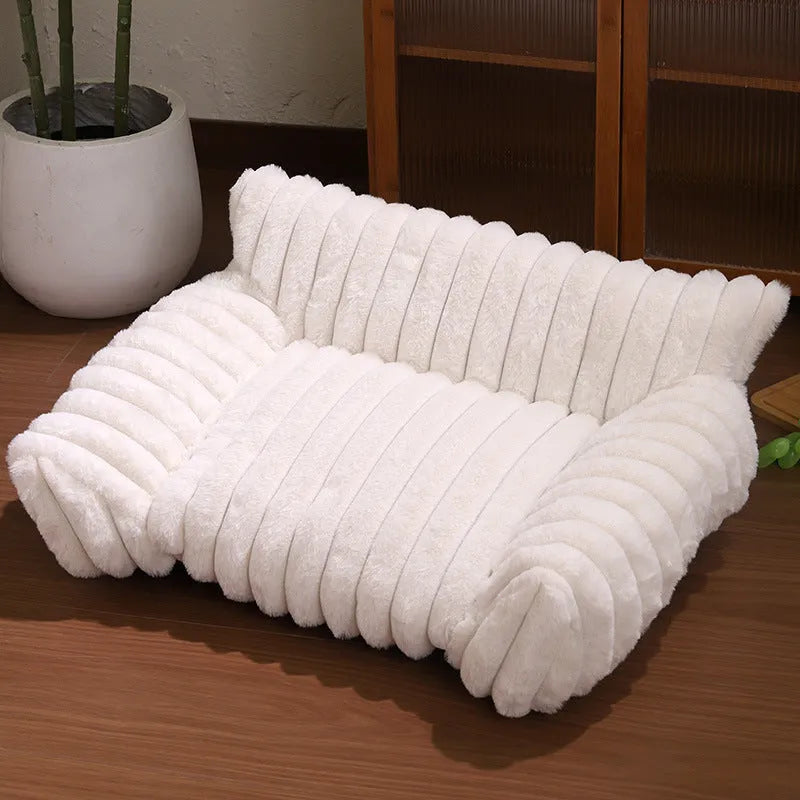 Rabbit plush cat sofa bed in gray with thickened padding and raised edges