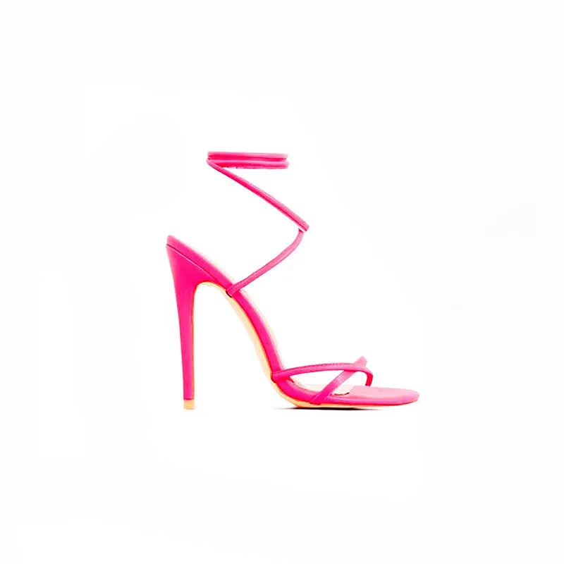 Candy Bright Toe Strap High Heels in rose red with microfiber upper and rubber sole, side view