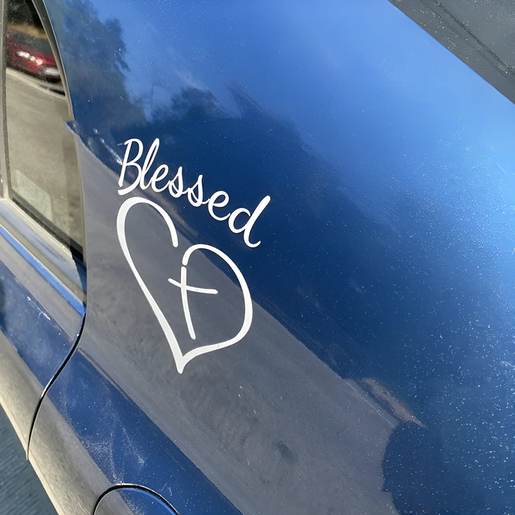 Three heart-shaped Faith Hope Love letter stickers in black, white, and red colours.