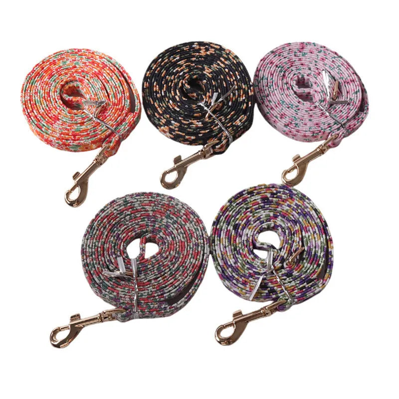 Floral pattern pet harness with matching leash for small dogs in multiple colour options