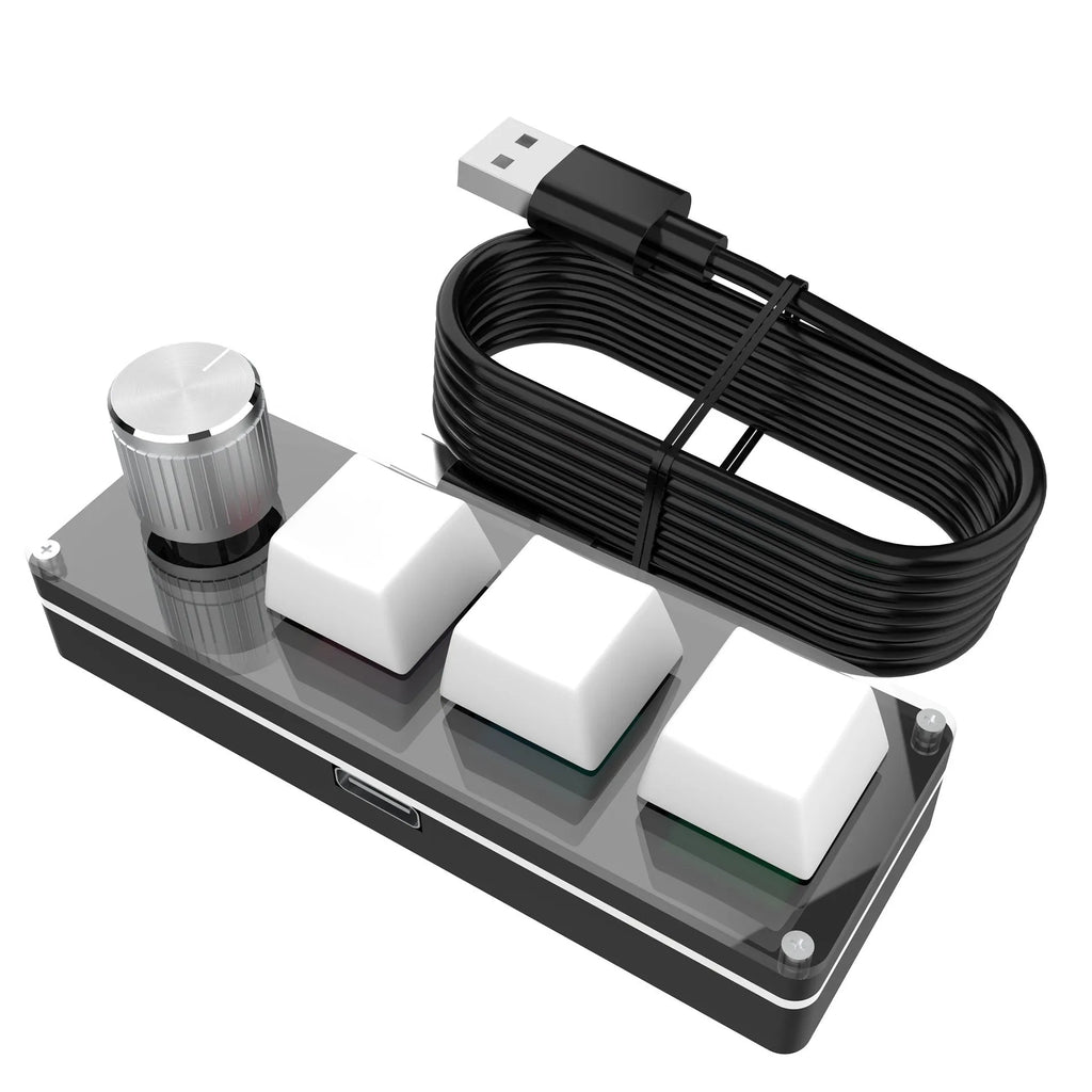 Three-key USB custom office keyboard in black or white with PS shortcut key and 1.5m cable
