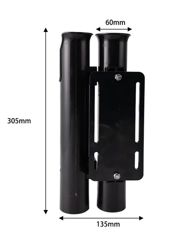 Double-layer plastic fishing rod rack with adjustable clamp mounted on bicycle frame
