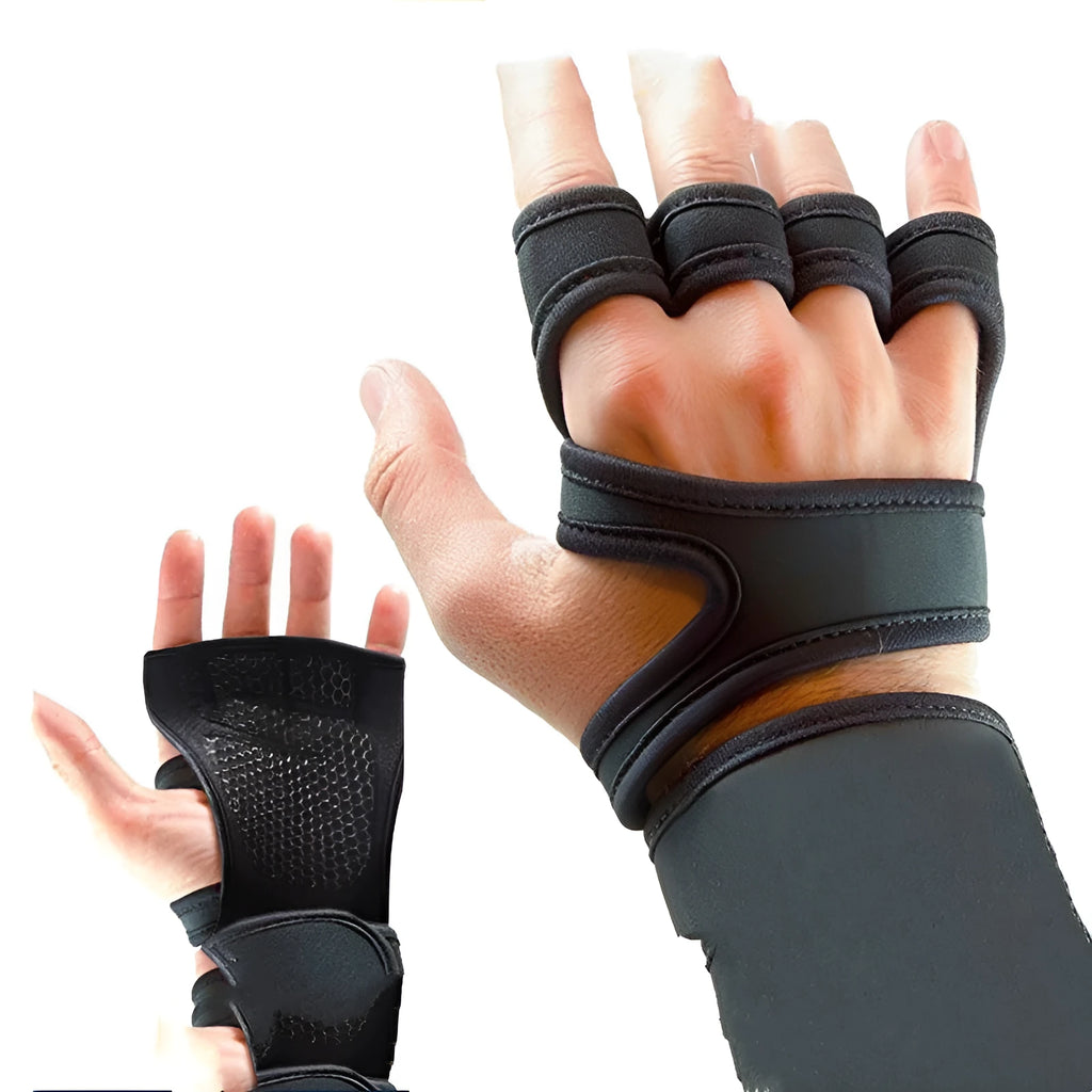 New sports half finger gloves with non-slip silicone palm protection for fitness equipment, black colour