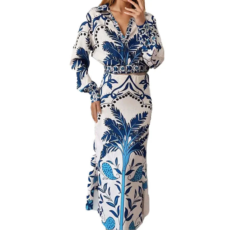 Floral print long sleeve top and long skirt casual co-ord set in loose fit.