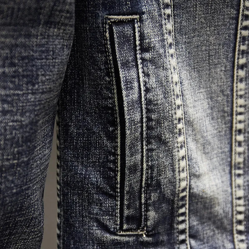 Men's blue cotton fashion jacket outer wear with breathable fabric, Asian sizes S to XXXXXL