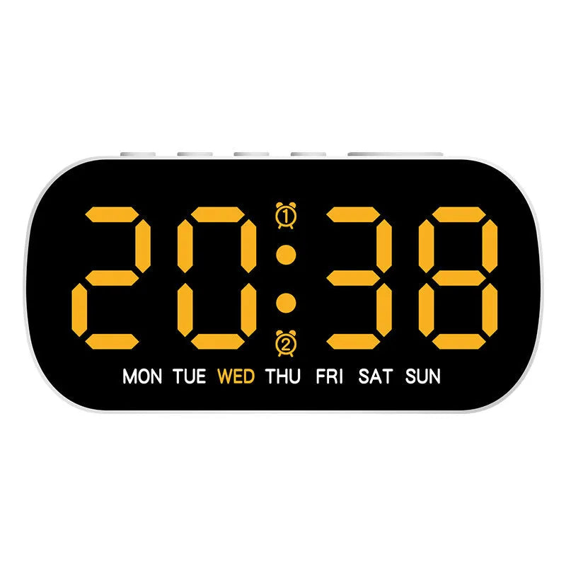LED digital alarm clock with slim 10mm plastic shell in five colours including white, rose red, green, blue, yellow