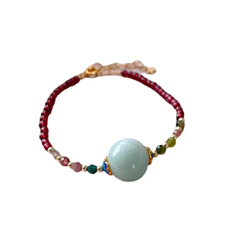 Aquamarine tourmaline drop bracelet with electroplated finish and Korean-style Chinese design